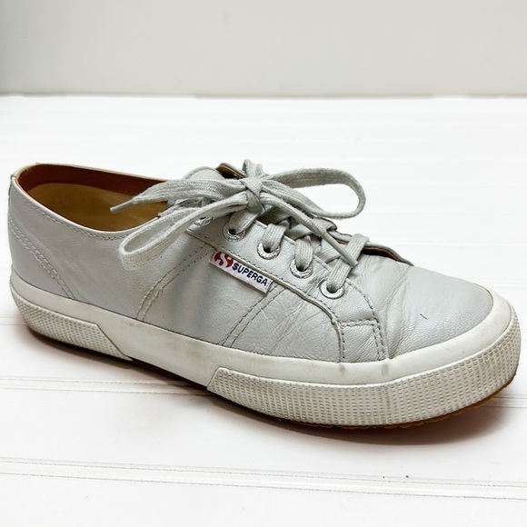 Superga light gray leather lace up sneakers 38 - Picture 9 of 10